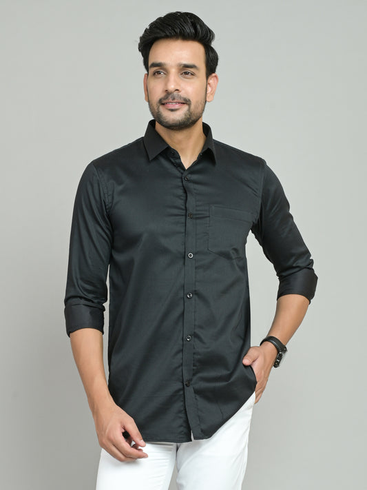 Men's Cotton Light Black Solid Full Sleeve Shirt